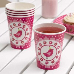 Gobelet little bird rose bonbon sur une table (x8)