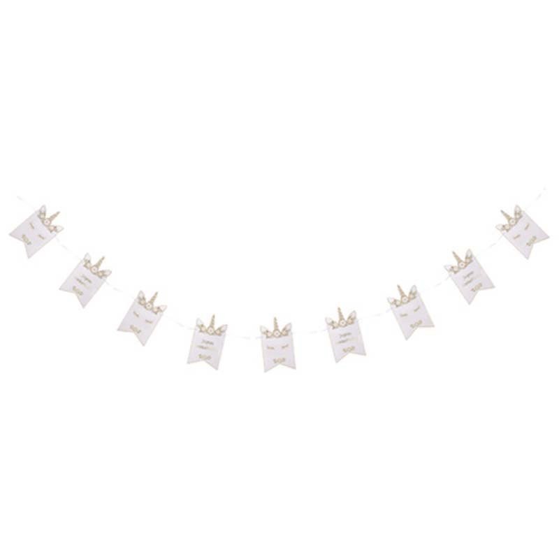 Guirlande Licorne " Joyeux Anniversaire" paillettes dorée et blanche Guirlande Licorne " Joyeux Anniversaire" paillettes dorée et blanche