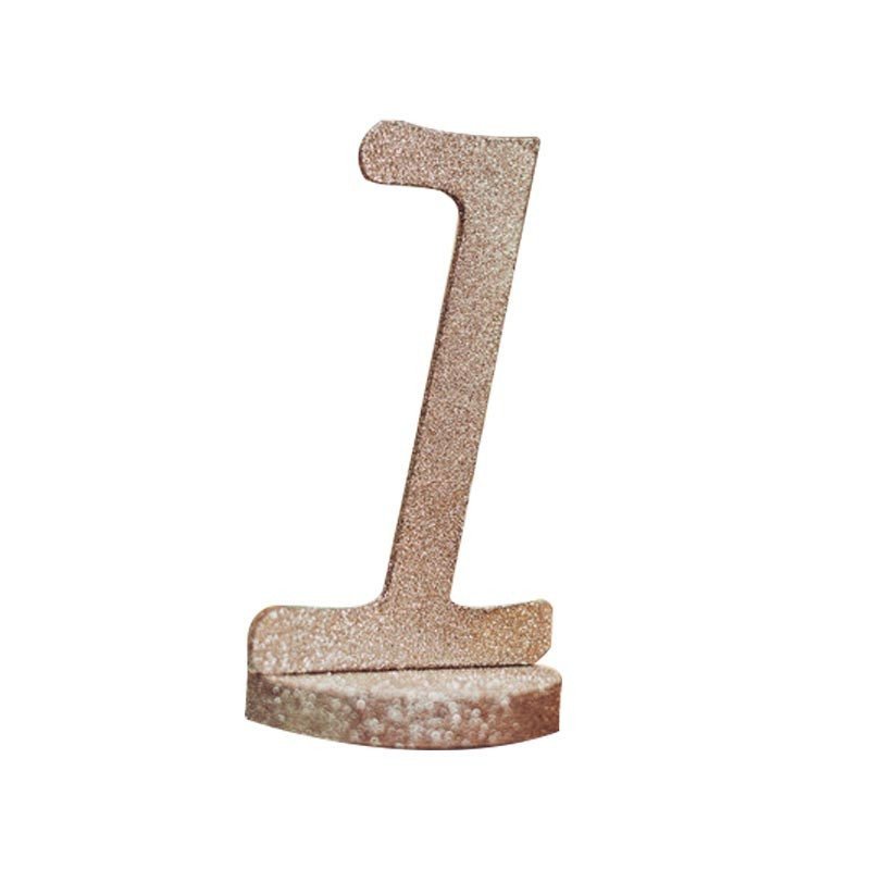 Marque table chiffre paillette champagne sur socle 1 Marque table chiffre paillette champagne sur socle 1