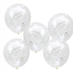 Ballons transparents confettis glitter blanc (x5)