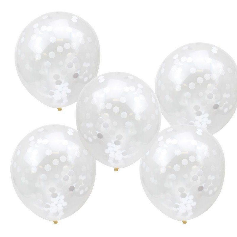 Ballons transparents confettis glitter blanc (x5)