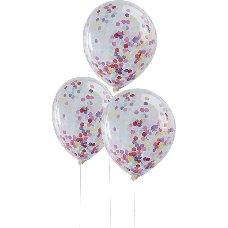 Ballons transparents confettis glitter multicolores (x5) Ballons transparents confettis glitter multicolores (x5)