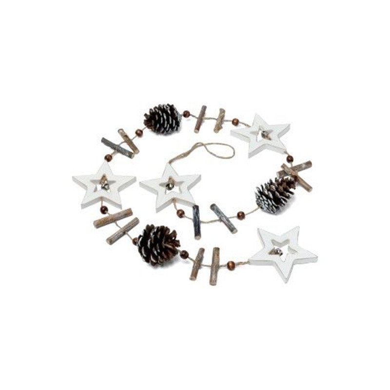 Guirlande en bois étoiles et pins -1 pièce Guirlande en bois étoiles et pins -1 pièce