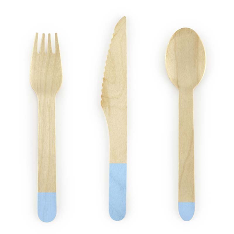 Couverts en bois avec bout bleu (x18)