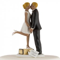 Figurine Pièce montée Les mariés en voyage peau noire