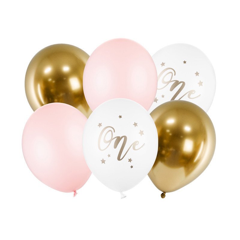 Ballons "One" pastel et dorés (x6) Ballons "One" pastel et dorés (x6)