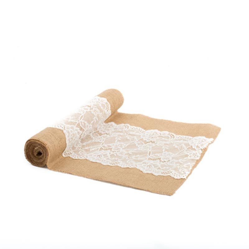 Chemin de table jute et dentelle 3 mètres Chemin de table jute et dentelle 3 mètres