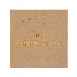 20 Serviettes Joyeux Anniversaire dorée