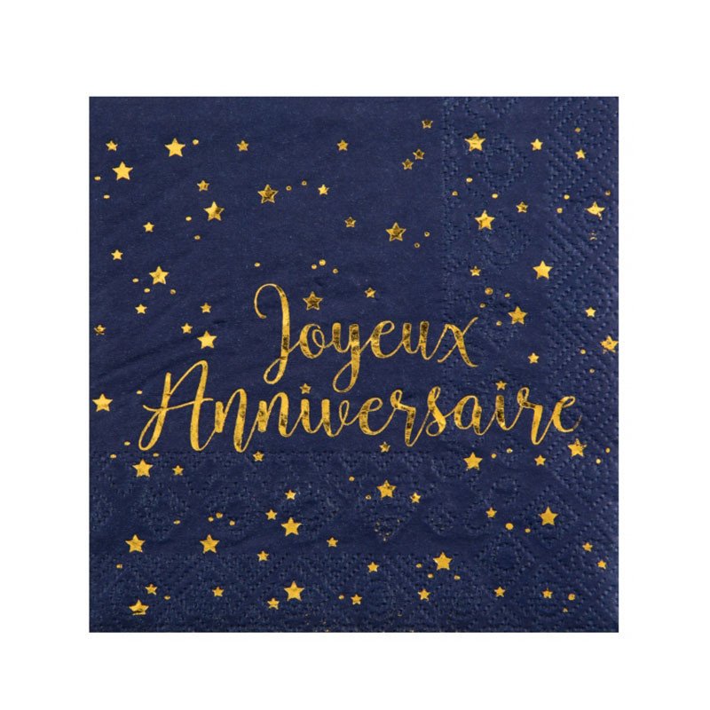 20 Serviettes Joyeux Anniversaire dorée 20 Serviettes Joyeux Anniversaire dorée