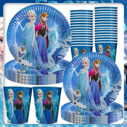 Décoration d'anniversaire congelée Elsa, vaisselle, tasses, assiettes, serviettes, pailles, thème d'anniversaire...