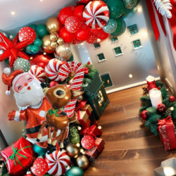 Kit d'arc de guirlande de ballons de noël, boîte-cadeau rouge, ballons à bonbons, ballon en aluminium d'élan du père...