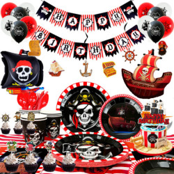 Pirate Décoration Anniversaire,161pcs Décoration Anniversaire Pirate & Vaisselle Thème Pirate - Pirate Ballon...