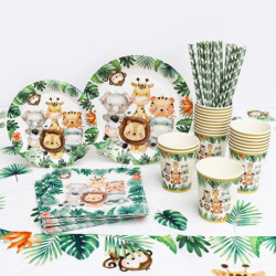 Décorations d'anniversaire Safari dans la Jungle, vaisselle jetable en forme d'animaux, forêt, réception-cadeau pour...