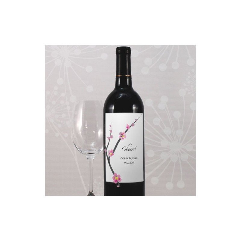 Etiquette bouteille de vin Fleur de cerisier - 8 unités