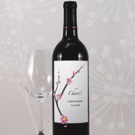 Etiquette bouteille de vin Fleur de cerisier - 8 unités
