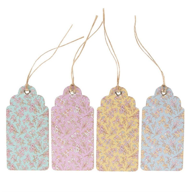 Etiquettes fleur et pastel vert rose jaune et bleu (x12) 