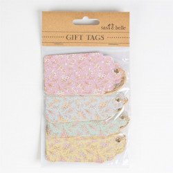 Etiquettes fleur et pastel vert rose jaune et bleu (x12)  