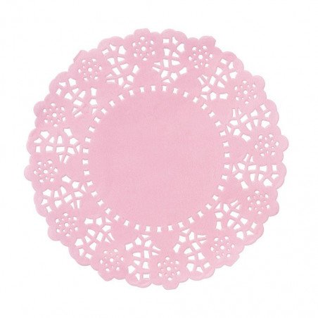 Mini napperons rose en papier dentelle 11 cm de diamètre (x100)