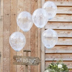 Ballons transparents confettis glitter blanc décor (x5)