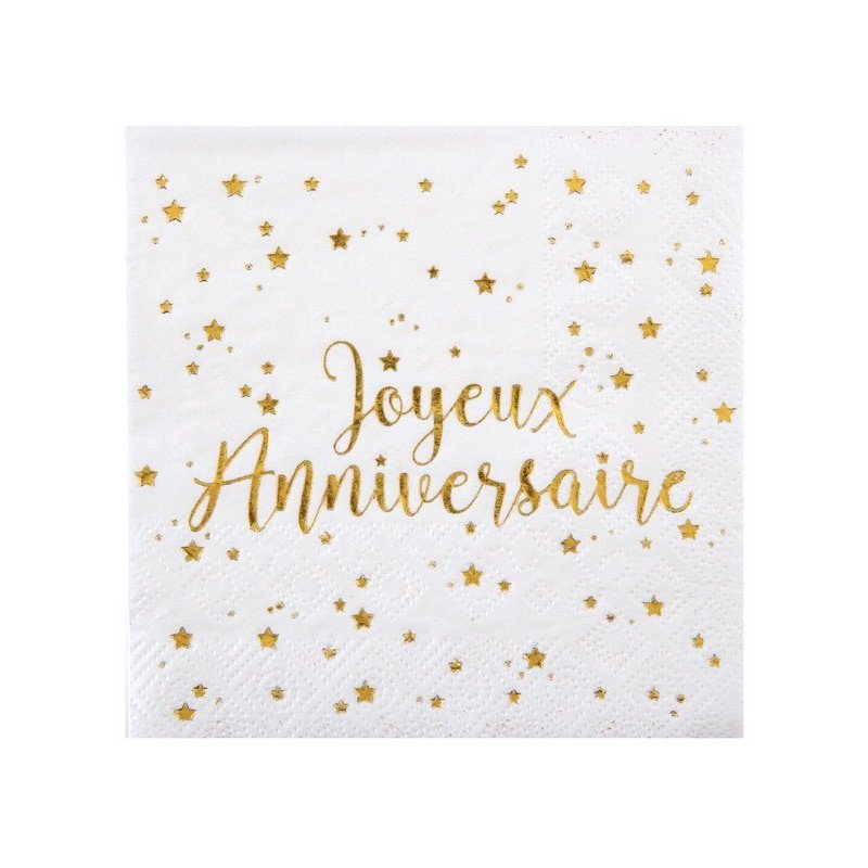20 Serviettes Joyeux Anniversaire dorée 20 Serviettes Joyeux Anniversaire dorée