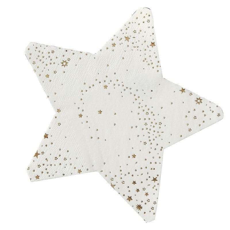 Serviettes blanches Etoiles dorées (x16) Serviettes blanches Etoiles dorées (x16)