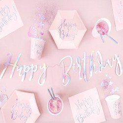 6 Gobelets rose poudré Happy Birthday