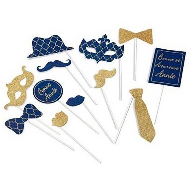 kit photobooth "bonne année" bleu et doré kit photobooth "bonne année" bleu et doré