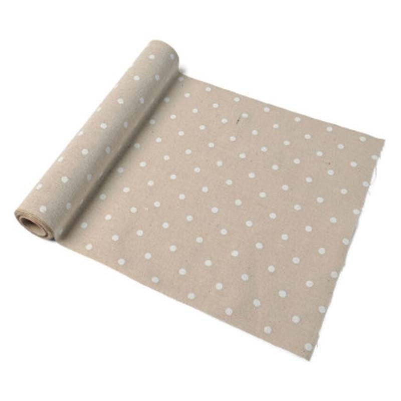 Chemin de table lin et pois blanc 5 mètres Chemin de table lin et pois blanc 5 mètres
