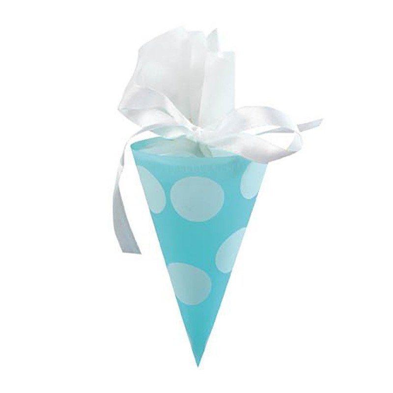 Cornet turquoise à pois blanc (x6)