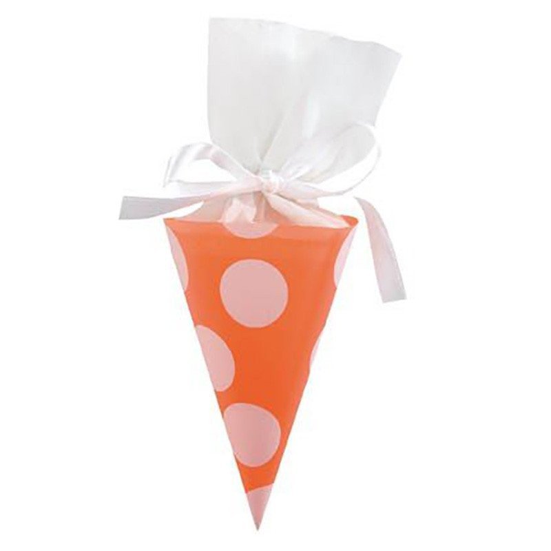 Cornet orange à pois blanc (x6)