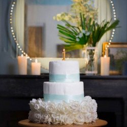 Bougie chiffre 1 Or décor gâteau bleu et blanc