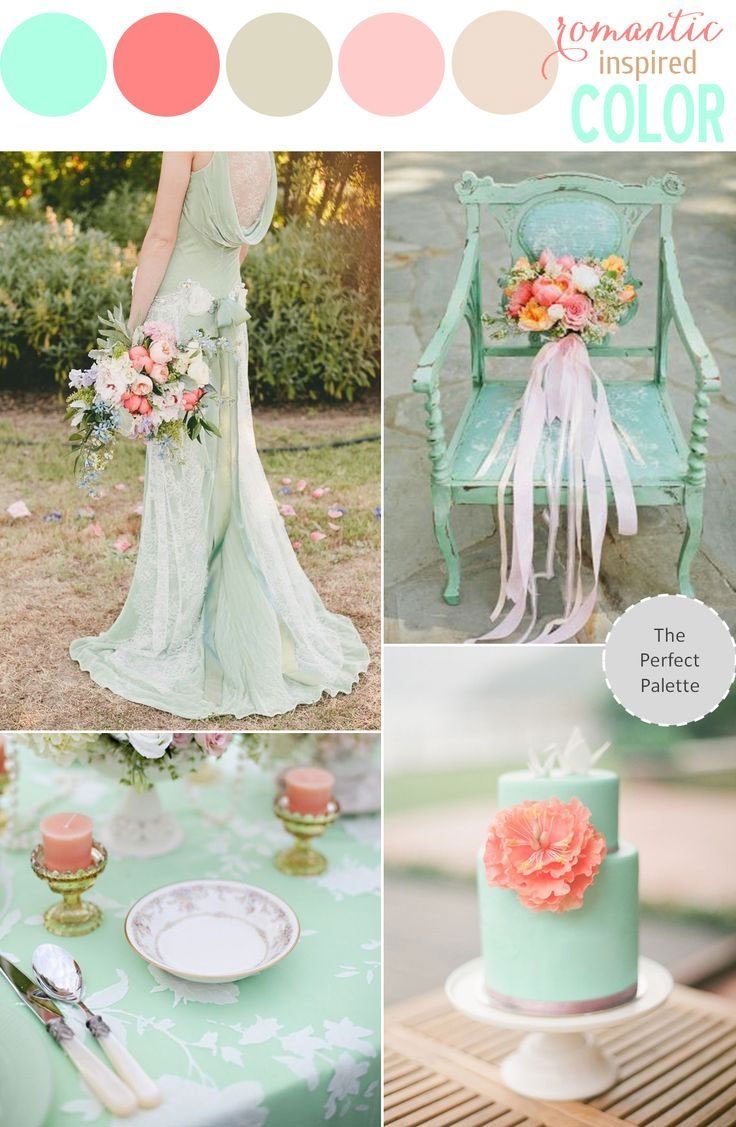 Idées de Décorations de Mariage Pêche et Menthe