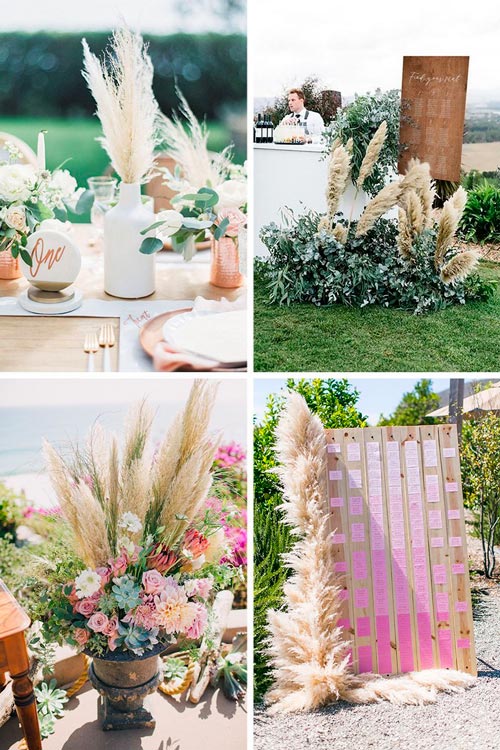 Idées de Décoration de Mariage Bohème Nature avec l'Herbe de la Pampa et le  Protea