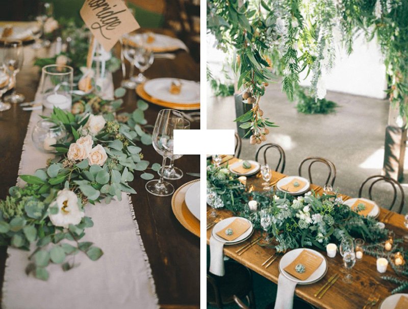03b La mode des chemins de table en feuillage et roses blanches