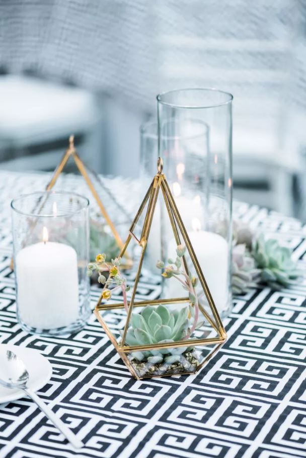 Bougeoir terrarium avec plante grasse