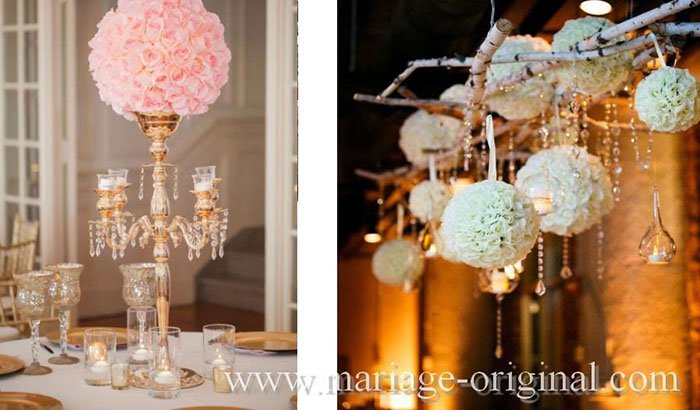 Boules de fleurs centre de table rose geantes