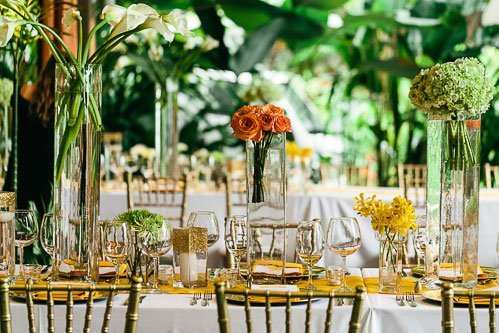 décor de table tropical jaune vert