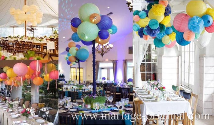 lampion chinois colore, decor en suspension mariage