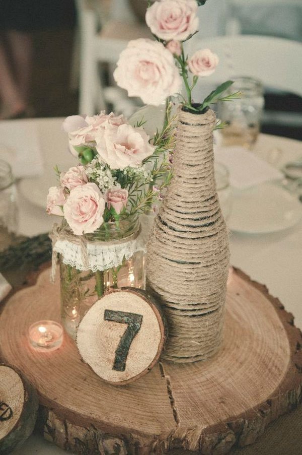 numéro de table champetre avec corde de jute rondin en bois numéro de table personnalisé